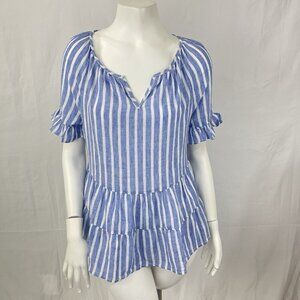 Beach Lunch Lounge Linen Blend Oversized Popover Shirt Top Size XS Coastal Beach